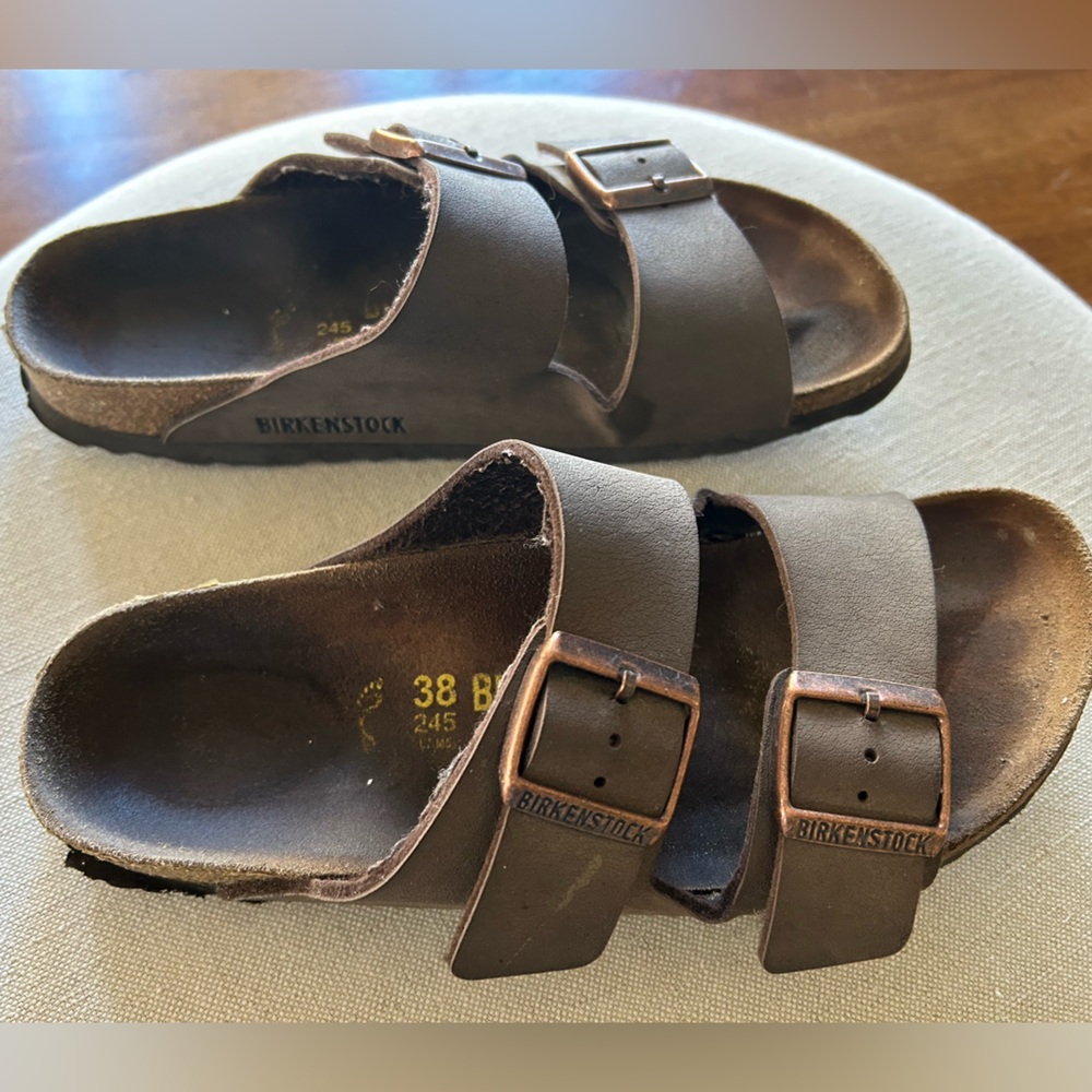 Birkenstock Arizona Brown Leather Slide Sandals - Picture 4 of 8